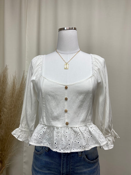 Square Neck Eyelet Peplum Top