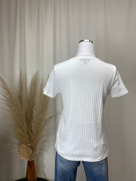 Ribbed Scoop Neck Tee in White or Navy