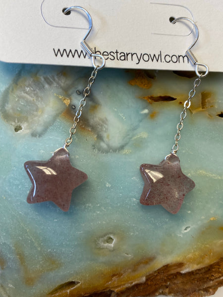 Strawberry Quartz Star Earrings