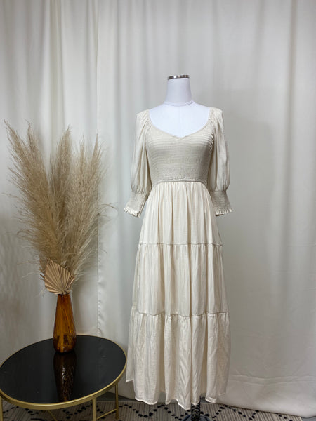 Cream Satin Midi Dress