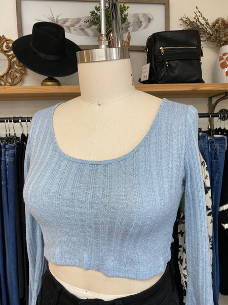 Textured Long Sleeve Crop Top