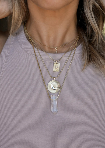 Chunky Clear Quartz Necklace - 18kt Plated