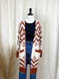Open Front Chevron Geo Cardi