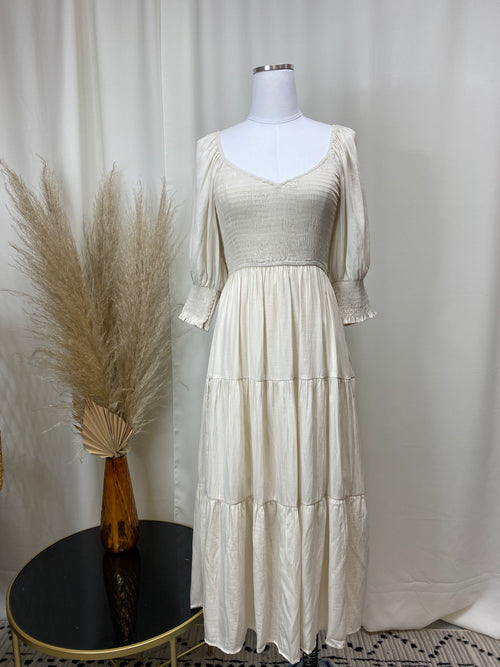 Cream Satin Midi Dress