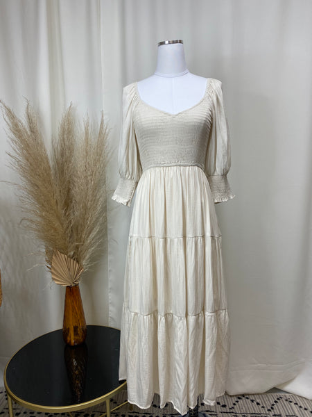 Cream Satin Midi Dress