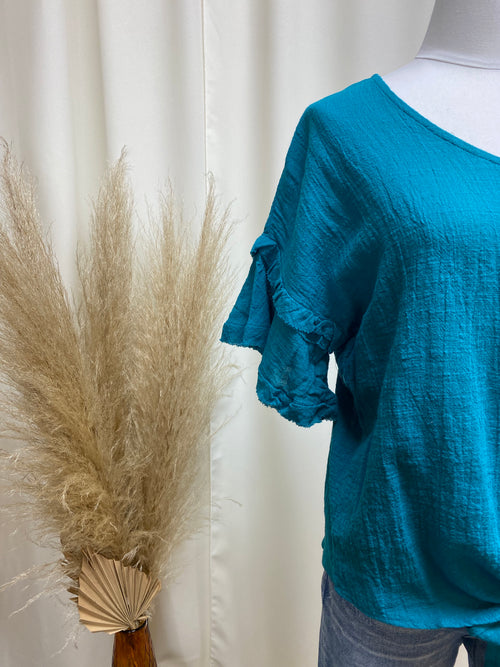 Tie Front Ruffle Sleeve Top