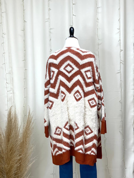 Open Front Chevron Geo Cardi