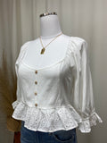Square Neck Eyelet Peplum Top